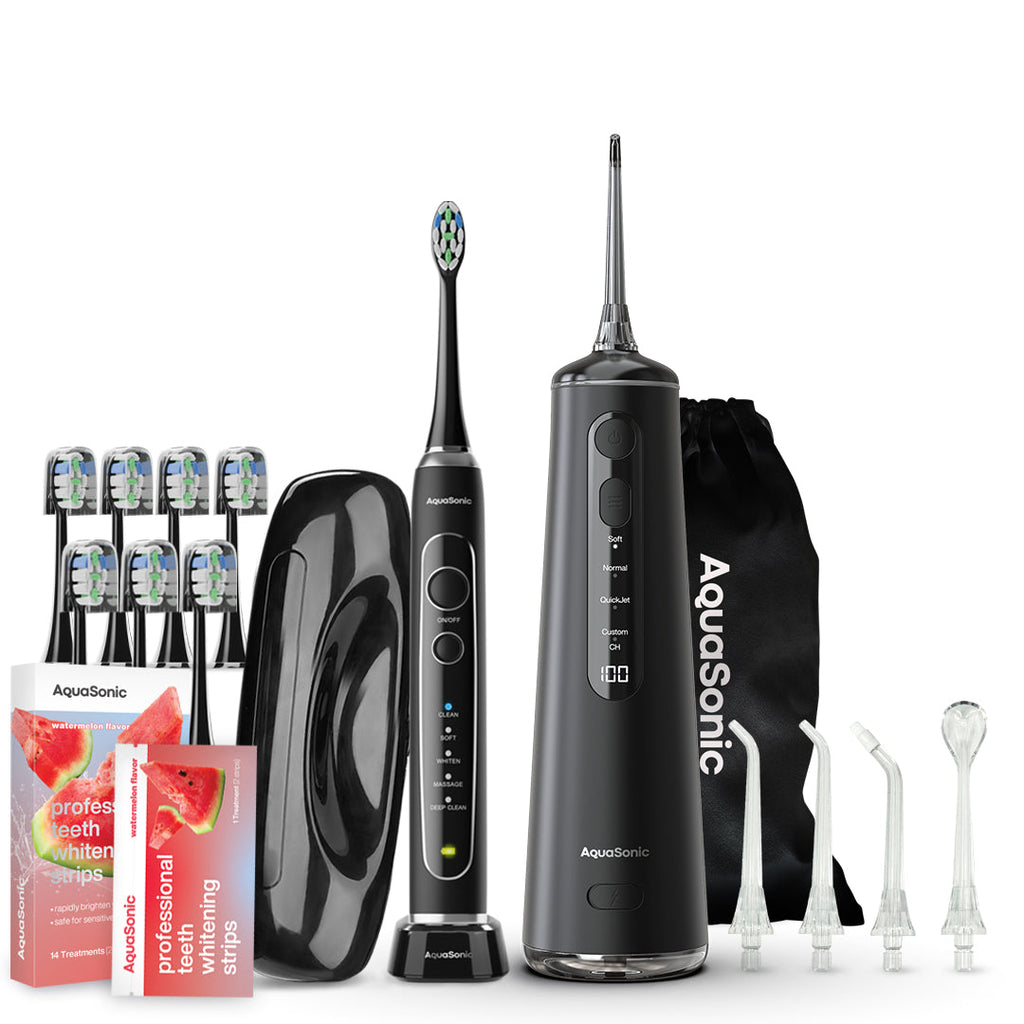 AquaSonic Ultra Whitening Elite Toothbrush, Flosser, & Whitening Strip Bundle